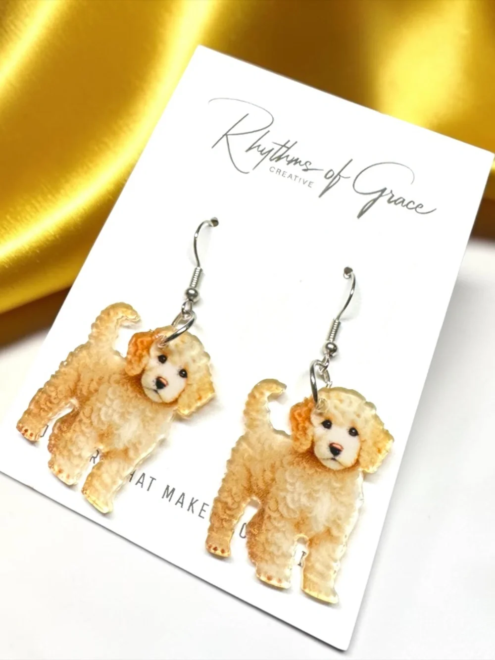 NWT Goldendoodle Dog Dangle Earrings Stainless Steel Hooks